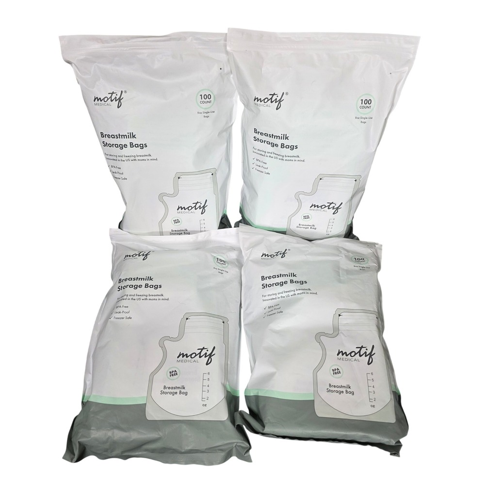 Motif Medical Breastmilk Storage Bags 100 Count 8oz BPA-Free Set of 4 Leak Proof